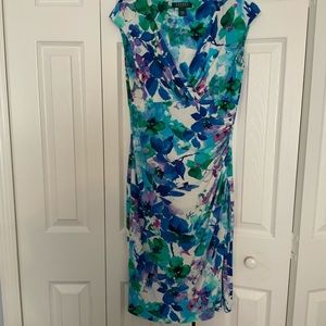 Lauren Ralph Lauren Dress Size 4 Water Color Floral Pattern Aqua Purple Blue